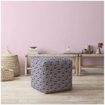 Cotton Abstract Pouf Cover - Purple / White