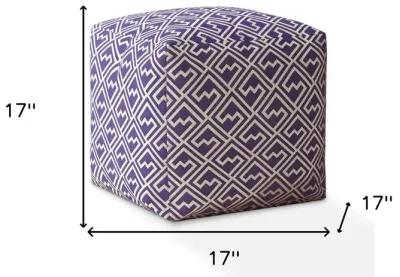 Cotton Abstract Pouf Cover - Purple / White