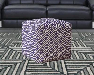 Cotton Abstract Pouf Cover - Purple / White