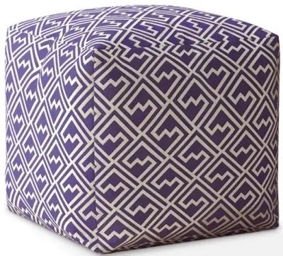 Cotton Abstract Pouf Cover - Purple / White