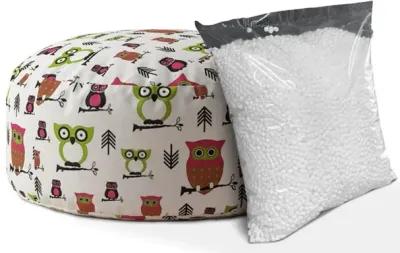 Cotton Round Owls Pouf Cover - Pink / White