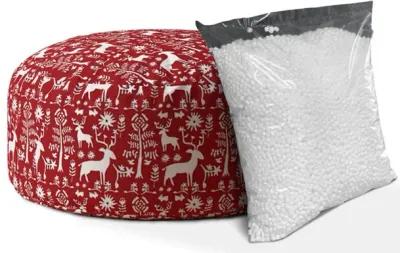 Cotton Round Stag Pouf Cover - Red / White