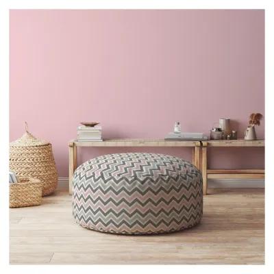 Twill Round Chevron Pouf Cover - Gray