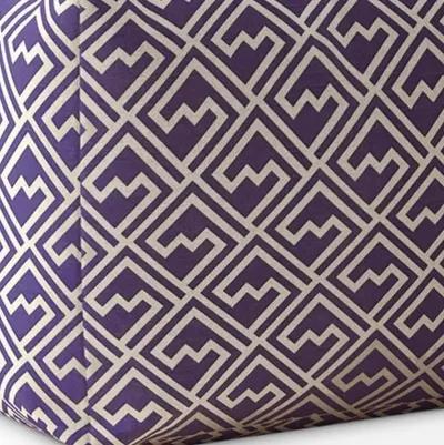 Cotton Damask Pouf Ottoman - Purple / White