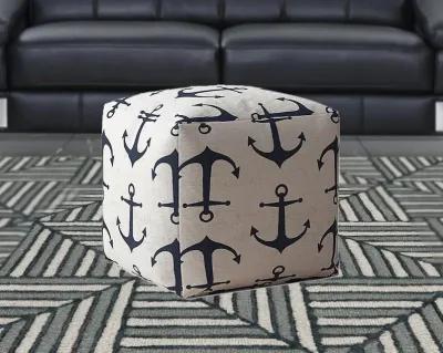 Canvas Anchor Pouf Cover - Blue