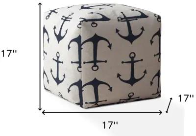 Canvas Anchor Pouf Cover - Blue