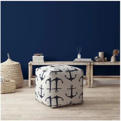 Canvas Anchor Pouf Cover - Blue