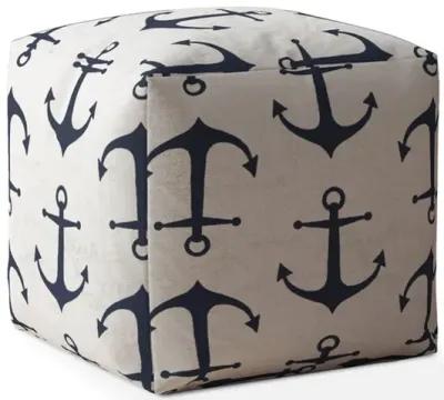 Canvas Anchor Pouf Cover - Blue