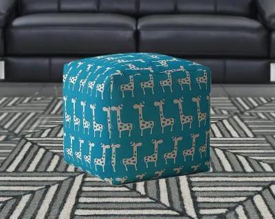 Cotton Giraffe Pouf Cover - Blue / White