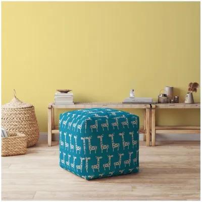 Cotton Giraffe Pouf Cover - Blue / White