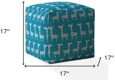 Cotton Giraffe Pouf Cover - Blue / White