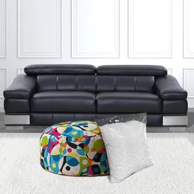 Cotton Round Patchwork Pouf Cover - Blue / White