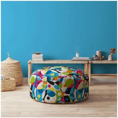 Cotton Round Patchwork Pouf Cover - Blue / White