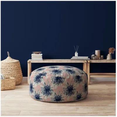 Canvas Round Floral Pouf Cover - Pink / Blue