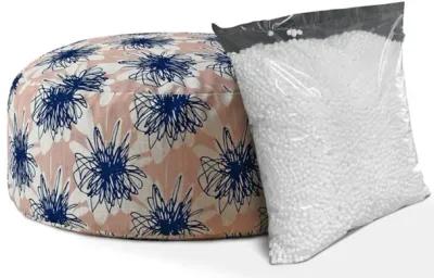 Canvas Round Floral Pouf Cover - Pink / Blue