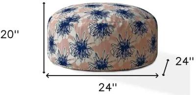 Canvas Round Floral Pouf Cover - Pink / Blue