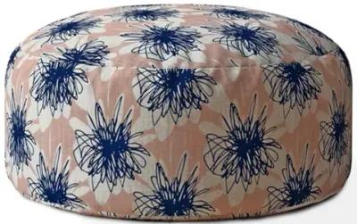 Canvas Round Floral Pouf Cover - Pink / Blue