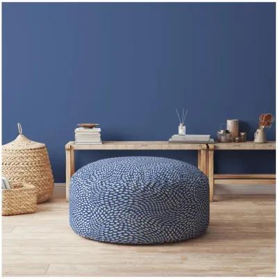 Canvas Round Polka Dots Pouf Cover - Blue / White