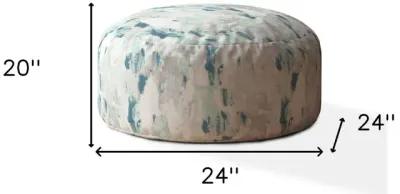 Canvas, Round Abstract Pouf Cover - Blue / Gray