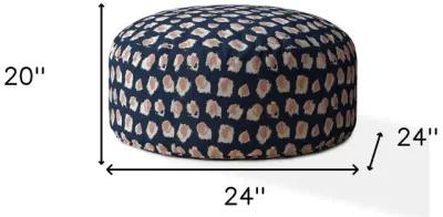 Canvas, Round Abstract Pouf Cover - Blue