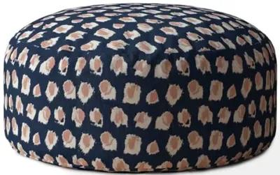 Canvas, Round Abstract Pouf Cover - Blue