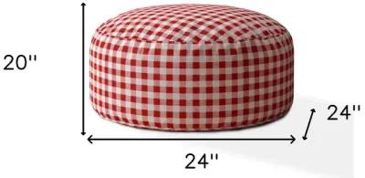 Cotton Round Gingham Pouf Cover - Red / White