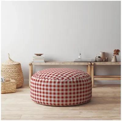 Cotton Round Gingham Pouf Cover - Red / White