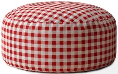 Cotton Round Gingham Pouf Cover - Red / White