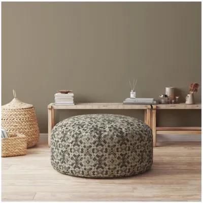 Cotton Round Geometric Pouf Cover - Beige