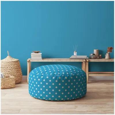 Cotton Round Polka Dots Pouf Cover - Blue / White