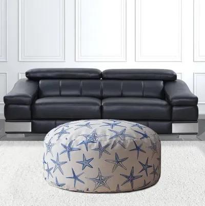 Canvas Round Abstract Pouf Cover - Blue / White