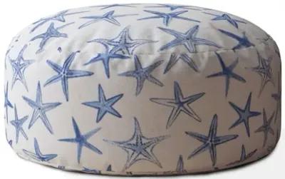 Canvas Round Abstract Pouf Cover - Blue / White