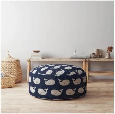 Twill Round Whale Pouf Cover - Blue