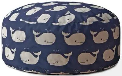 Twill Round Whale Pouf Cover - Blue