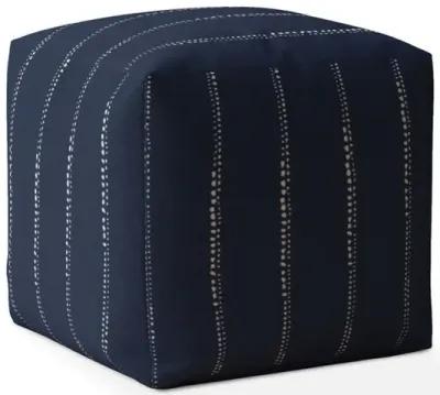 Cotton Striped Pouf Cover - Blue