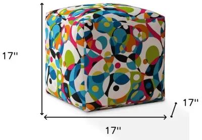 Cotton Patchwork Pouf Cover - Blue / White