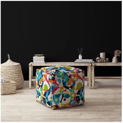 Cotton Patchwork Pouf Cover - Blue / White