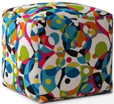 Cotton Patchwork Pouf Cover - Blue / White