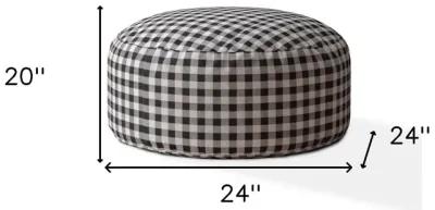 Cotton Round Gingham Pouf Cover - Black / Gray