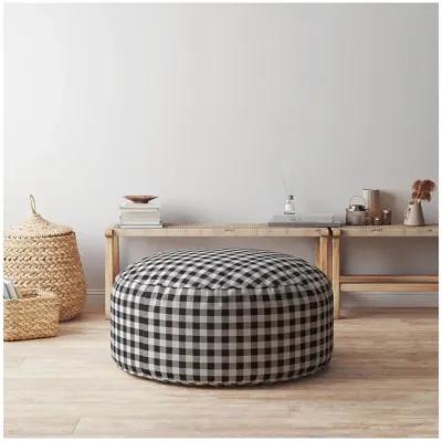 Cotton Round Gingham Pouf Cover - Black / Gray