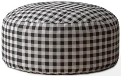 Cotton Round Gingham Pouf Cover - Black / Gray