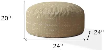 Cotton Round Abstract Pouf Cover - Beige