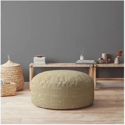 Cotton Round Abstract Pouf Cover - Beige