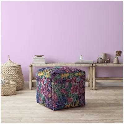 Cotton Floral Pouf Cover - Blue / Green