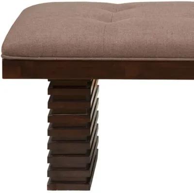 Upholstered Linen Blend Dining Bench - Latte / Espresso