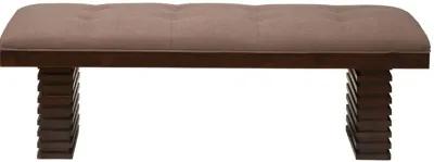 Upholstered Linen Blend Dining Bench - Latte / Espresso