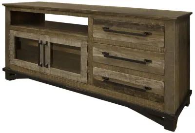 Cabinet Enclosed, Storage Distressed TV Stand - Brown