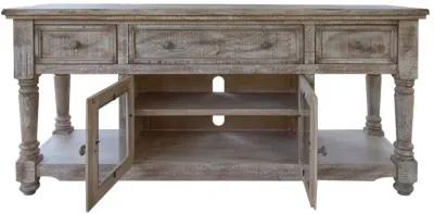 Wood Cabinet Enclosed Storage Distressed TV Stand - Desert Sand