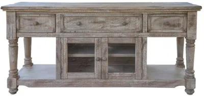 Wood Cabinet Enclosed Storage Distressed TV Stand - Desert Sand