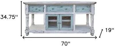 Open Shelving Distressed TV Stand - Blue / White